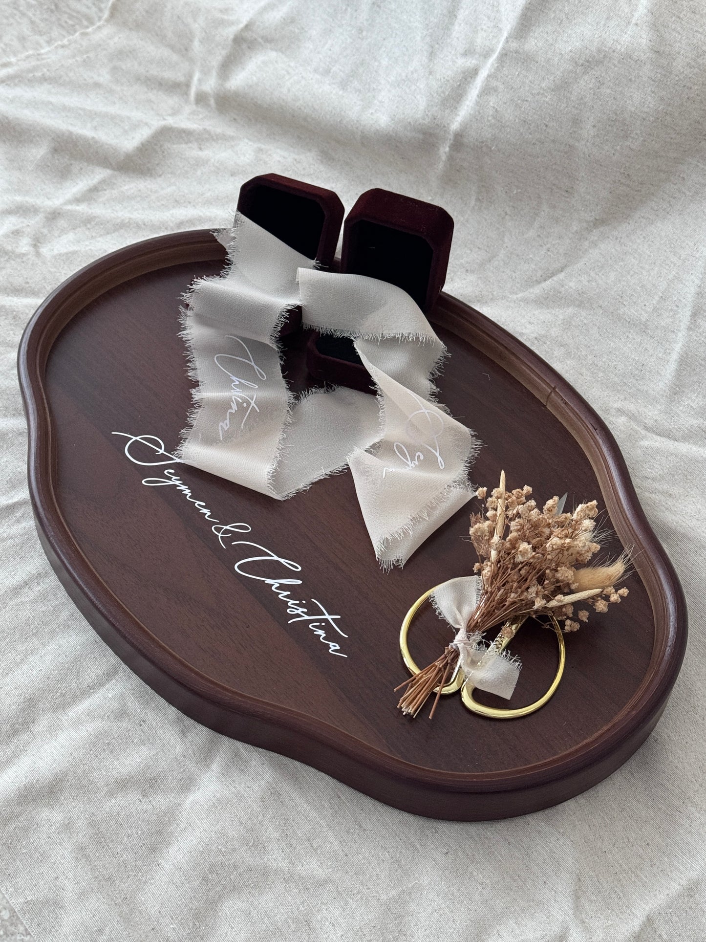 Verlobungstablett SET mit Ringband und Trockenblumen - oval