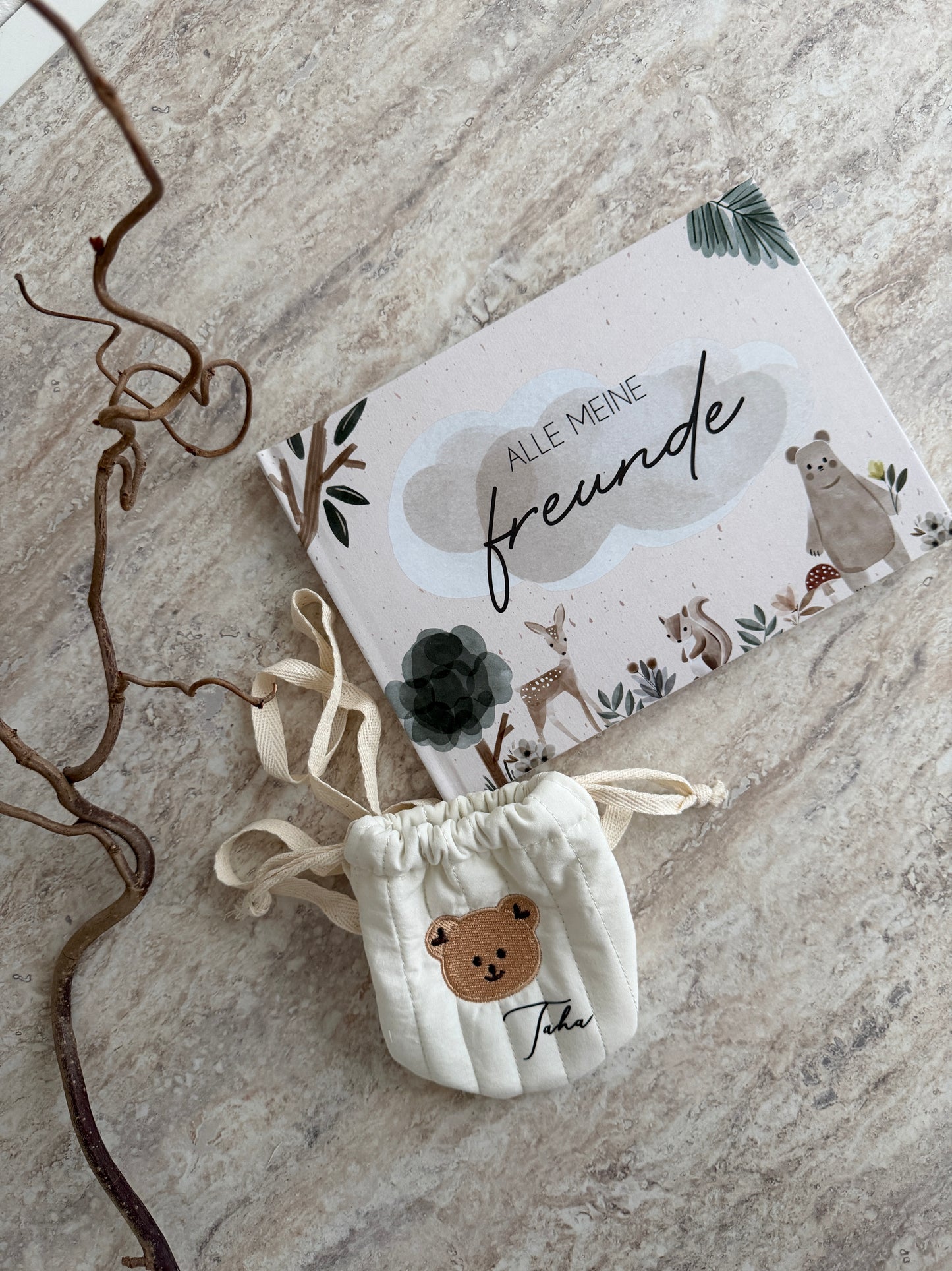 SET - Kinder Brustbeutel mit Namen & Freundebuch – Kindergarten Geschenk – personalisierte Umhängetasche – Einschulung