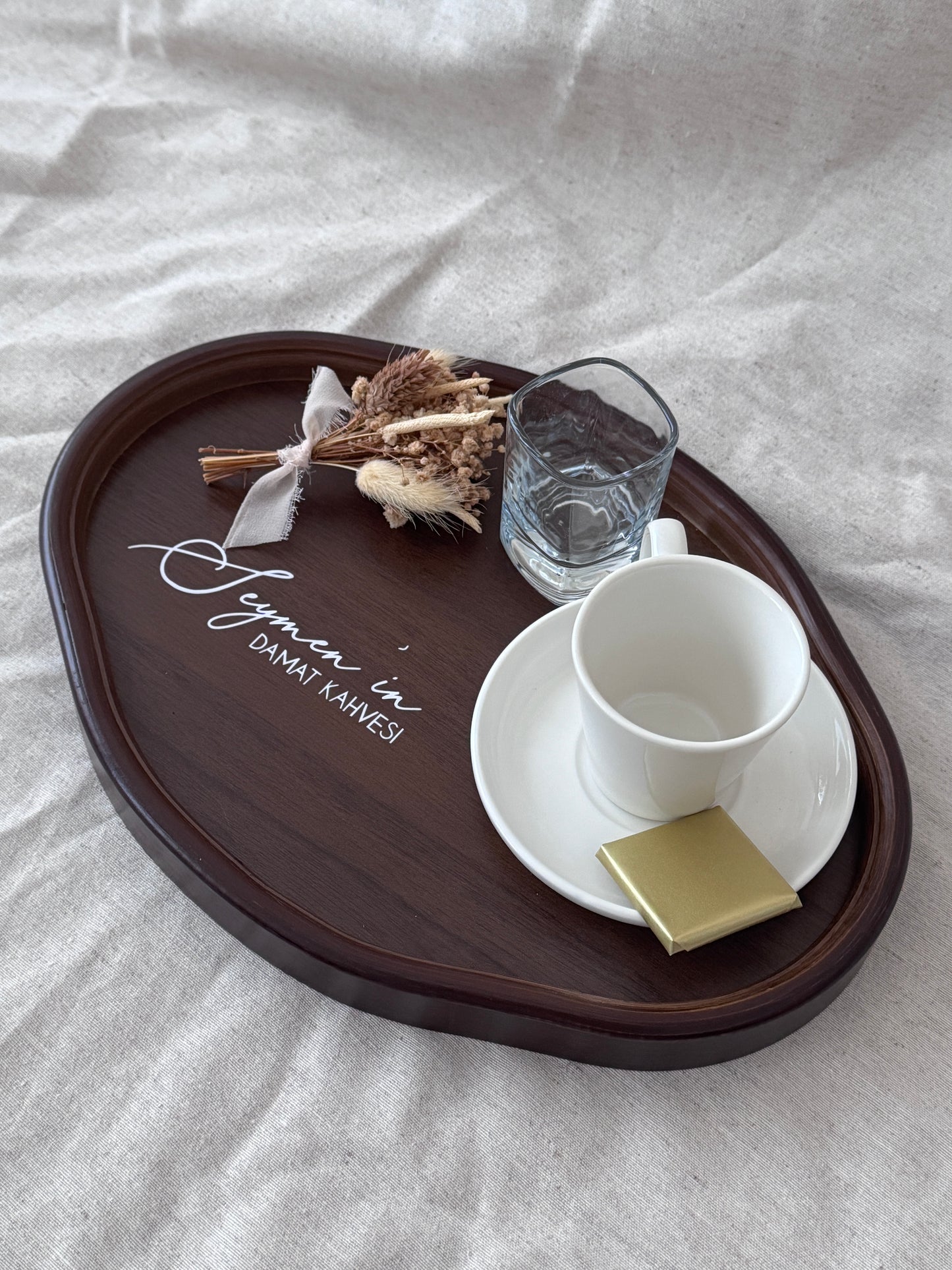 Verlobungstablett SET mit Ringband und Trockenblumen - oval