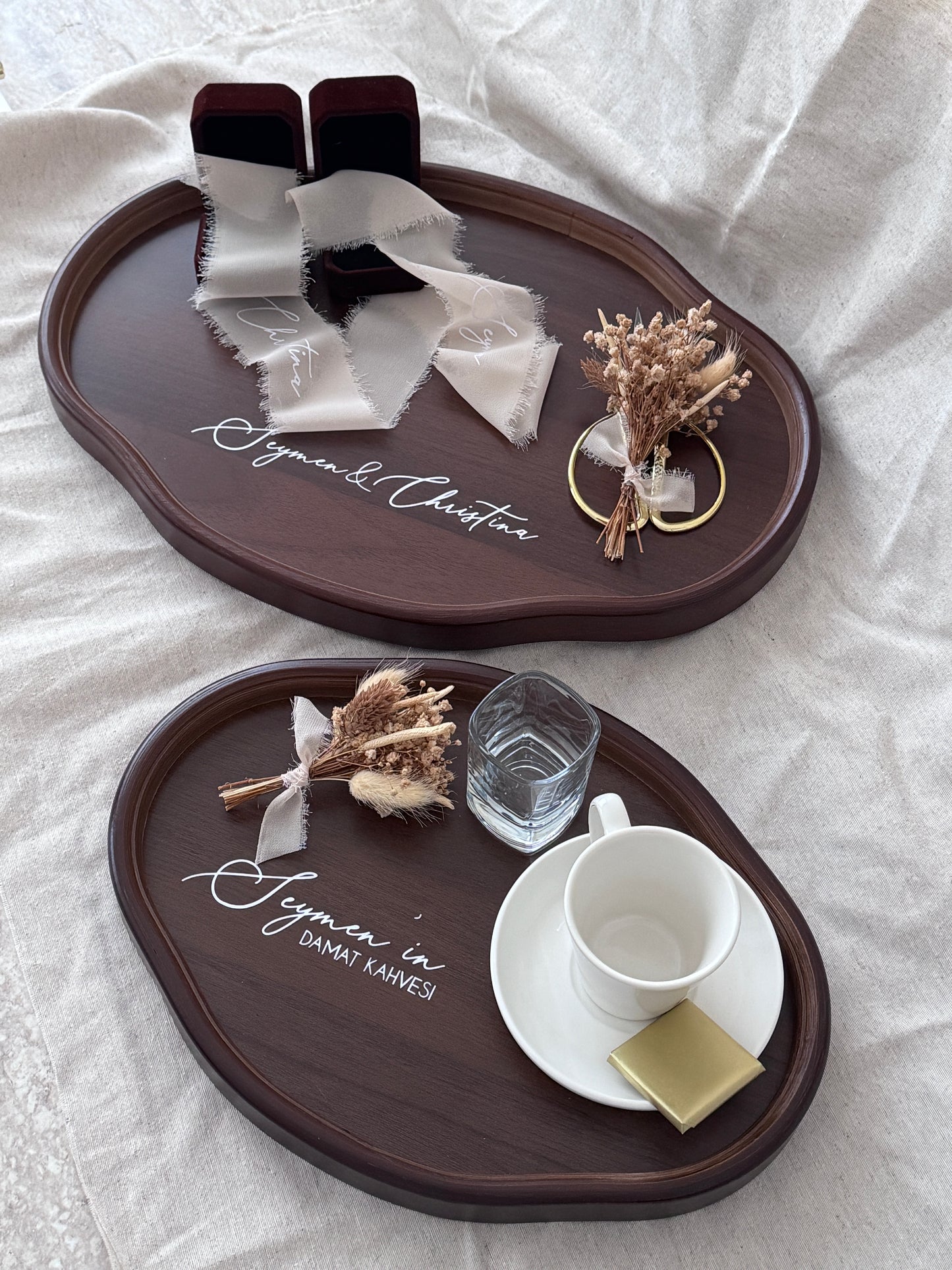 Verlobungstablett SET mit Ringband und Trockenblumen - oval